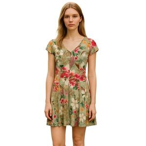 Bila Fit Flare Mini Dress Womens XL Multicolor Tropical Floral Flowy Beach Vacay